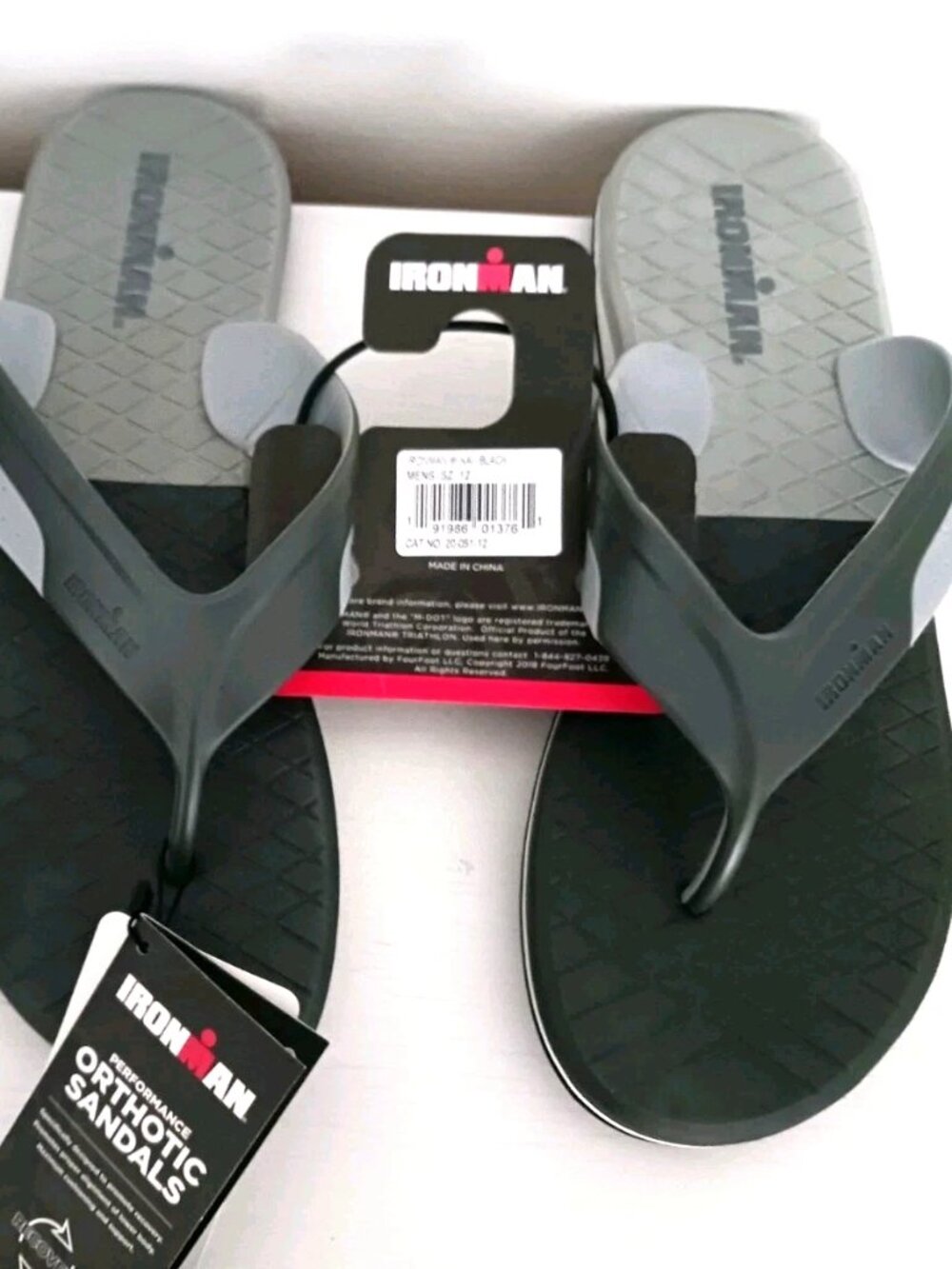 Ironman Flip Flop Sandals Men's Size 12 Gray + Black New With Tags +  Socks